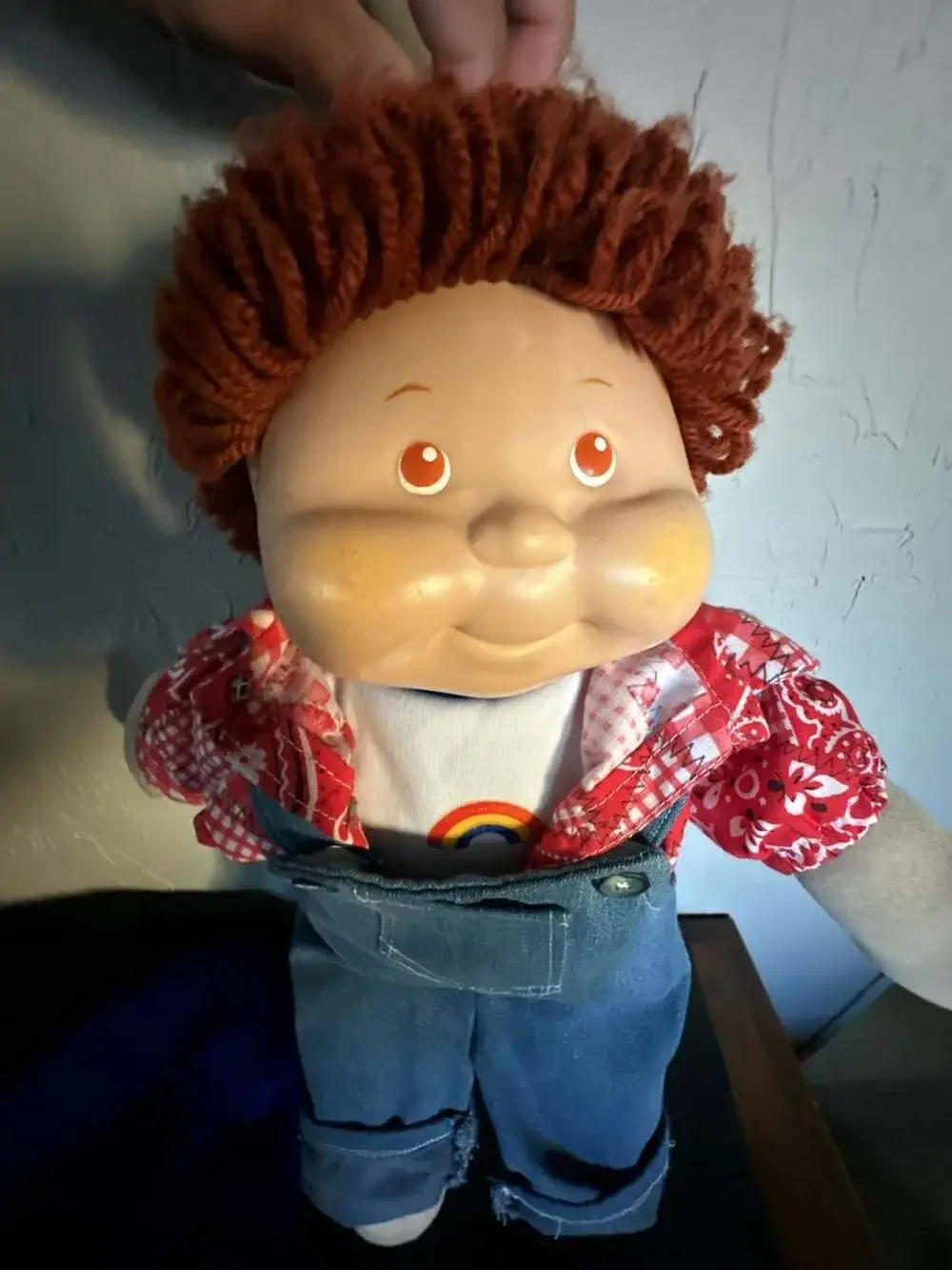 Vintage Cabbage Patch Kids Boy Doll Red Yarn Hair Brown Eyes Overalls